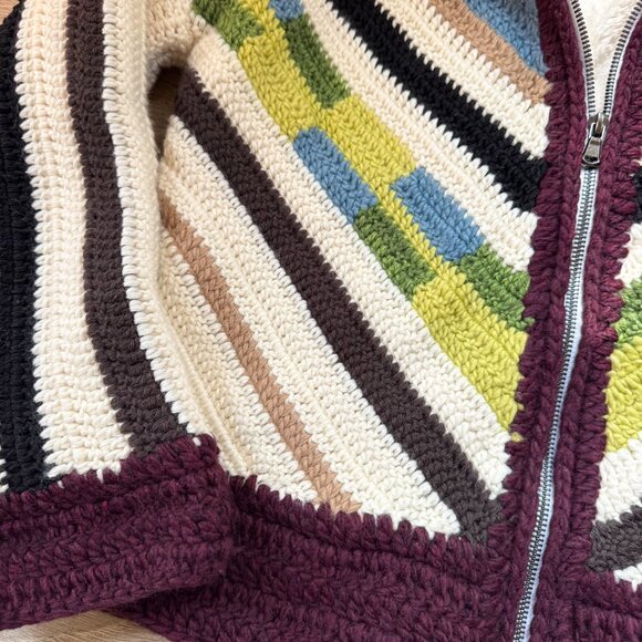 Mandinga Suzia Crochet Sweater Jacket Wool Multicolor Knit Zip Up Size Small - Picture 11 of 14